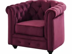 Best Vente-unique Sofá 3 plazas+2 sillones terciopelo púrpura CHESTERFIELD Granate