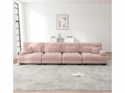 Best Sofá 4 plazas tejido felpa - con 6 cojines - estructura madera maciza - 406x77x81cm Sofás Club|Sofá - 4 Plazas