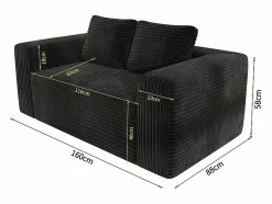 Sofá 2 Plazas, Terciopelo acanalado , 65cm prof. asiento, 2 cojines, 160x88x58cm Todos Los Sofás|Sofá De Terciopelo