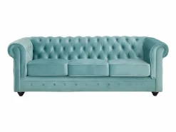 Hot Sofá 3 plazas y 2 sillones de terciopelo azul CHESTERFIELD Conjunto Sofá Y Sillón