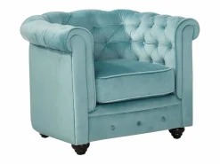 Hot Sofá 3 plazas y 2 sillones de terciopelo azul CHESTERFIELD Conjunto Sofá Y Sillón