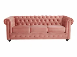 Vente-unique Sofá 3 plazas y 2 sillones de terciopelo rosa CHESTERFIELD