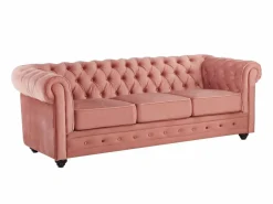 Vente-unique Sofá 3 plazas y 2 sillones de terciopelo rosa CHESTERFIELD
