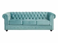 Vente-unique Sofá 3 plazas y sillón de terciopelo azul CHESTERFIELD Azul celeste