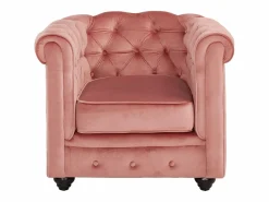 Vente-unique Sofá 3 plazas y sillón de terciopelo rosa CHESTERFIELD