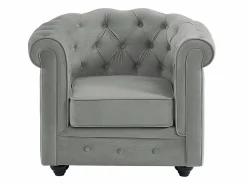 Clearance Vente-unique Sofá 3 plazas y sillón terciopelo gris plata CHESTERFIELD Gris claro