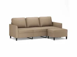 Clearance Sofá 3 plazas y taburete cuero sintético color capuchino 180 cm Sofás De Piel Sintética