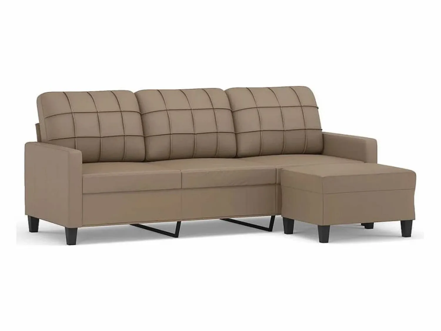 New Clicnbuy Sofá 3 plazas y taburete cuero sintético color capuchino 180 cm Marru00f3n