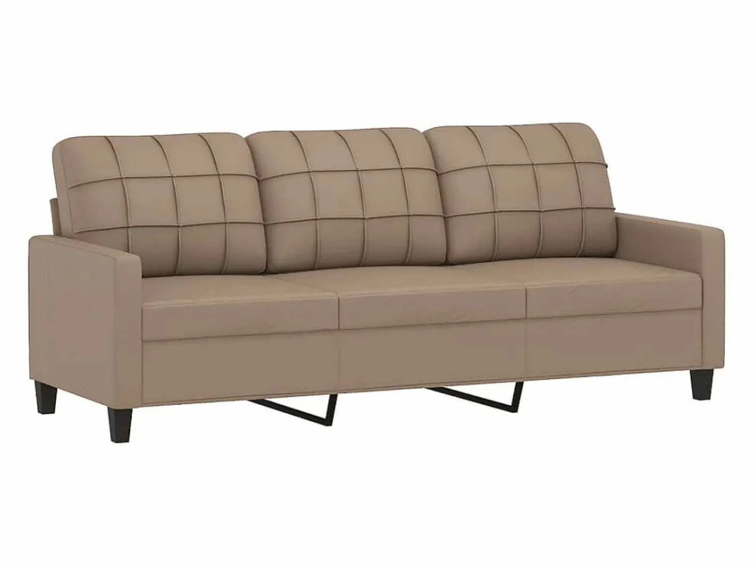 New Clicnbuy Sofá 3 plazas y taburete cuero sintético color capuchino 180 cm Marru00f3n