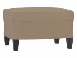New Clicnbuy Sofá 3 plazas y taburete cuero sintético color capuchino 180 cm Marru00f3n