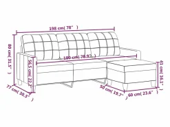 New Clicnbuy Sofá 3 plazas y taburete cuero sintético color capuchino 180 cm Marru00f3n