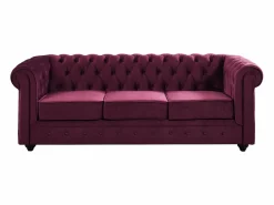 Vente-unique Sofá 3 plazas+sillón terciopelo color púrpura CHESTERFIELD