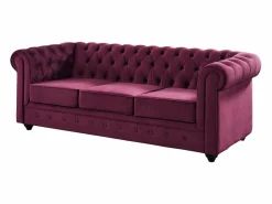 Vente-unique Sofá 3 plazas+sillón terciopelo color púrpura CHESTERFIELD