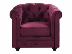 Vente-unique Sofá 3 plazas+sillón terciopelo color púrpura CHESTERFIELD