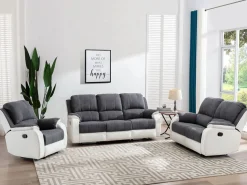 Online Vente-unique Sofá 3+2 relax de microfibra y piel sintética gris y blanco BRODY Gris / Blanco