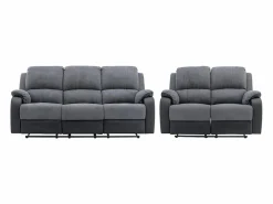 Vente-unique Sofá 3+2 relax de microfibra y piel sintética gris y negro BRODY