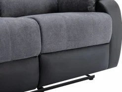 Vente-unique Sofá 3+2 relax de microfibra y piel sintética gris y negro BRODY