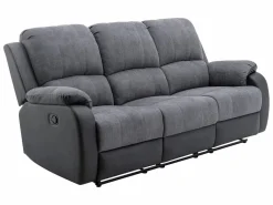 Vente-unique Sofá 3+2 relax de microfibra y piel sintética gris y negro BRODY
