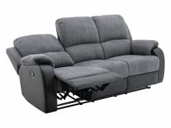 Vente-unique Sofá 3+2 relax de microfibra y piel sintética gris y negro BRODY