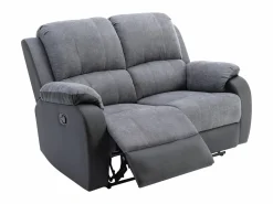 Vente-unique Sofá 3+2 relax de microfibra y piel sintética gris y negro BRODY