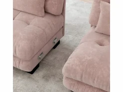 Best DripeX Sofá angular 4 plazas de tejido Chenilla, con 6 cojines, otomana extraíble, combinación DIY, 406x145x81cm, Rosa Gris
