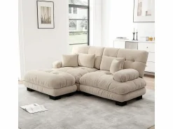Sale Sofá angular 2 plazas de tejido Chenilla, con 4 cojines, otomana extraíble, combinación DIY, 220x145x81cm, Todos Los Sofás|Sofá De Terciopelo