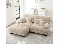 Sale Sofá angular 2 plazas de tejido Chenilla, con 4 cojines, otomana extraíble, combinación DIY, 220x145x81cm, Todos Los Sofás|Sofá De Terciopelo