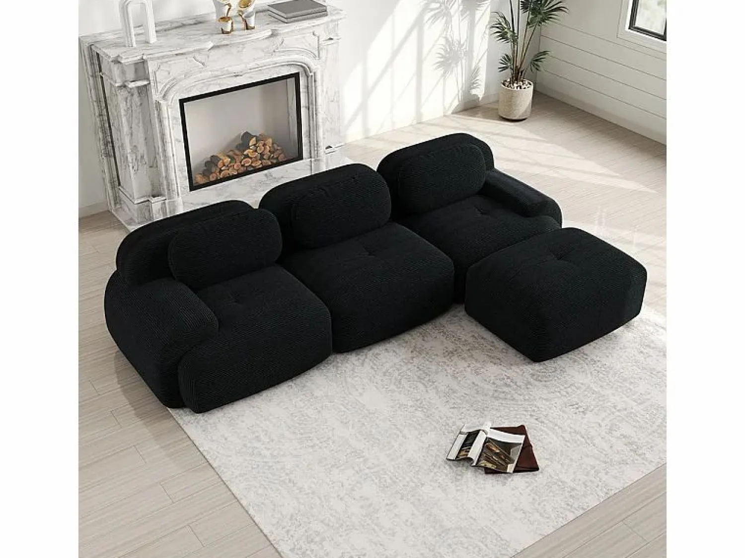 DripeX Sofá angular 3 plazas modular - de Pana - con 3 cojines y otomana - 298x178x75cm -