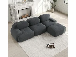 Clearance DripeX Sofá angular 3 plazas modular - de Pana - con 3 cojines y otomana - 298x178x75cm - Gris