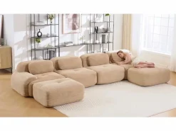 Best DripeX Sofá angular 3 plazas modular - de Pana - con 3 cojines y 2 otomanas - 298x178x75cm - Beige