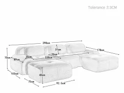 Best DripeX Sofá angular 3 plazas modular - de Pana - con 3 cojines y 2 otomanas - 298x178x75cm - Beige