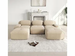 Best DripeX Sofá angular 3 plazas modular - de Pana - con 3 cojines y 2 otomanas - 298x178x75cm - Beige