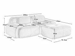 Hot Sofá angular 2 plazas modular - de Pana - con 2 cojines y otomana - ergonómico - 208x178x75cm - Sofá Modular|Sofás Club
