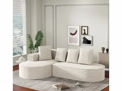 DripeX Sofá angular izquierdo de Pana de canalé grueso con 4 cojines - 265x67x40,5cm - Blanco