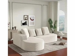 DripeX Sofá angular izquierdo de Pana de canalé grueso con 4 cojines - 265x67x40,5cm - Blanco