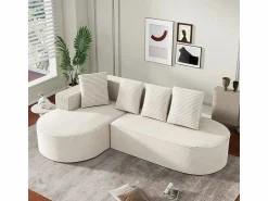 DripeX Sofá angular izquierdo de Pana de canalé grueso con 4 cojines - 265x67x40,5cm - Blanco