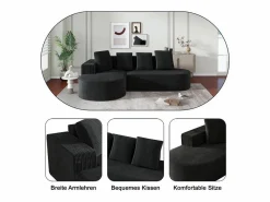DripeX Sofá angular izquierdo de Pana de canalé grueso con 4 cojines - 265x67x40,5cm -