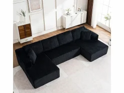 Sofá angular panorámico - Terciopelo acanalado - 4 cojines, 2 orejeros, 2 chaises - 332x156x88cm Sofá Modular|Sofás Club