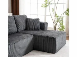 DripeX Sofá angular panorámico - Terciopelo acanalado - 4 cojines, 2 orejeros, 2 chaises - 332x156x88cm Gris