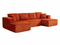 New DripeX Sofá angular panorámico - Terciopelo acanalado - 4 cojines, 2 orejeros, 2 chaises - 332x156x88cm Naranja