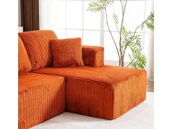 New DripeX Sofá angular panorámico - Terciopelo acanalado - 4 cojines, 2 orejeros, 2 chaises - 332x156x88cm Naranja