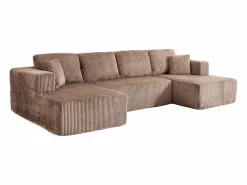 DripeX Sofá angular panorámico - Terciopelo acanalado Marrón - 4 cojines, 2 orejeros, 2 chaises - 332x156x88cm