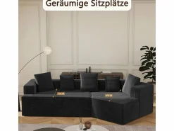 Sale DripeX Sofá angular recto modular 307cm - de Pana de canalé grueso - 3 plazas - con 5 cojines - Negro