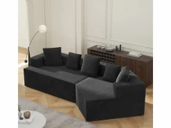 Sale DripeX Sofá angular recto modular 307cm - de Pana de canalé grueso - 3 plazas - con 5 cojines - Negro