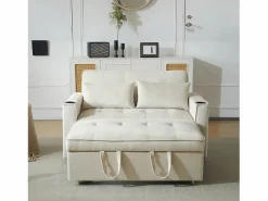 Outlet Sofá de 2 plazas - Sillón convertible con portavasos y bolsillo portaobjetos - cojines y ruedas Sofá Relax