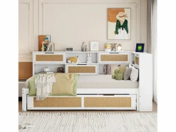Online Merax Sofá cama - 90 x 200 cm + 90 x 190 cm - Canapé - Madera de pino + contrachapado + MDF - Blanco