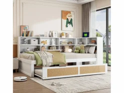 Online Merax Sofá cama - 90 x 200 cm + 90 x 190 cm - Canapé - Madera de pino + contrachapado + MDF - Blanco