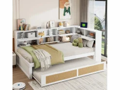 Online Merax Sofá cama - 90 x 200 cm + 90 x 190 cm - Canapé - Madera de pino + contrachapado + MDF - Blanco