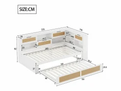 Online Merax Sofá cama - 90 x 200 cm + 90 x 190 cm - Canapé - Madera de pino + contrachapado + MDF - Blanco