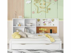 Hot Merax Sofá cama - 90 x 200 cm - múltiples espacios de almacenamiento - con puerto USB y tablero de dibujo - Panel - Blanco